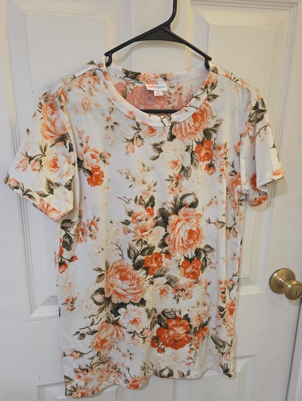 LuLaRoe Floral Tee in White and Coral